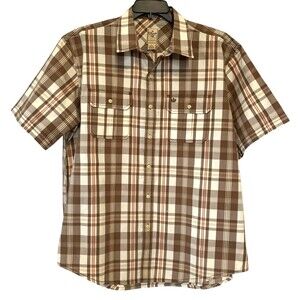 Cluett Peabody & Co 100% Cotton Plaid Shirt Brown/Beige XL VTG 2008s Preppy